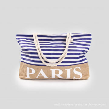 Blue Striped Cotton Rope Tote